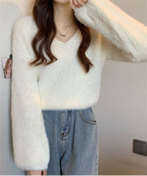 Ritzy(リッツィー)の「もこもこ Vネックニット(ニット/セーター・レディース・ピンク/ライトピンク/カーキ/ベージュ/ホワイト・FREE)」の6枚目の写真