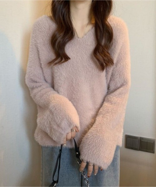 Ritzy(リッツィー)の「もこもこ Vネックニット(ニット/セーター・レディース・ピンク/ライトピンク/カーキ/ベージュ/ホワイト・FREE)」の20枚目の写真