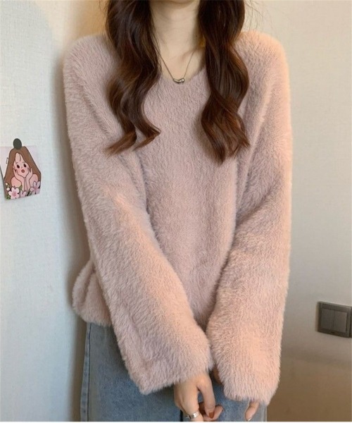 Ritzy(リッツィー)の「もこもこ Vネックニット(ニット/セーター・レディース・ピンク/ライトピンク/カーキ/ベージュ/ホワイト・FREE)」の18枚目の写真