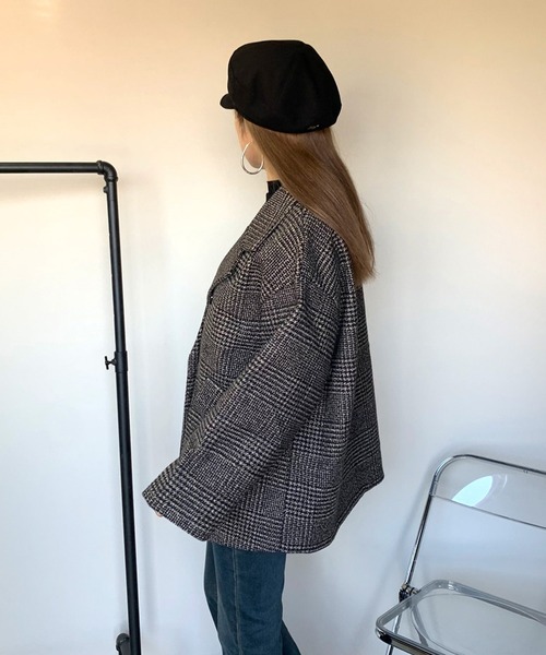 non-hedge(ノンヘッジ)の「チェックミドルジャケット(チェスターコート・レディース・ブラック/ベージュ/オフホワイト・FREE)」の8枚目の写真