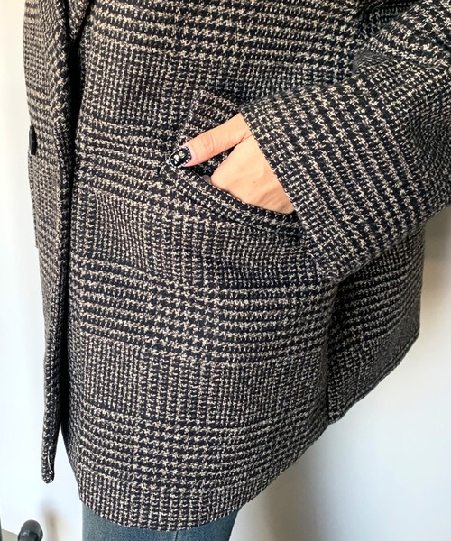 non-hedge(ノンヘッジ)の「チェックミドルジャケット(チェスターコート・レディース・ブラック/ベージュ/オフホワイト・FREE)」の14枚目の写真