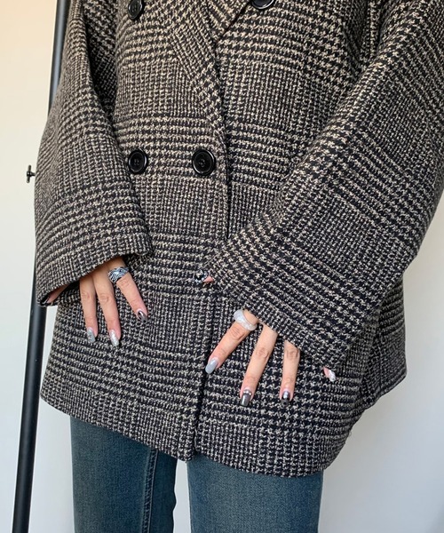 non-hedge(ノンヘッジ)の「チェックミドルジャケット(チェスターコート・レディース・ブラック/ベージュ/オフホワイト・FREE)」の15枚目の写真