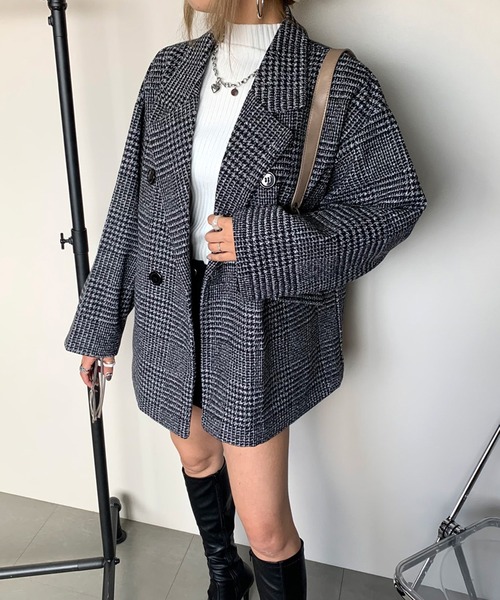 non-hedge(ノンヘッジ)の「チェックミドルジャケット(チェスターコート・レディース・ブラック/ベージュ/オフホワイト・FREE)」の20枚目の写真