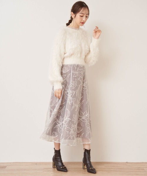 NOELA（ノエラ）の「フラワー刺繍オーガンジースカート（スカート・レディース・ブラック/オフホワイト/グレー・S/M）」の6枚目の写真