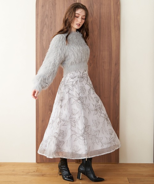 NOELA（ノエラ）の「フラワー刺繍オーガンジースカート（スカート・レディース・ブラック/オフホワイト/グレー・S/M）」の13枚目の写真
