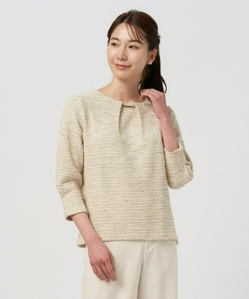 TOKYO SHIRTS（トウキョウシャツ）の「チャーム付きツイードプルオーバー（シャツ/ブラウス・レディース・ブラック/ベージュ・M/L/LL）」の9枚目の写真