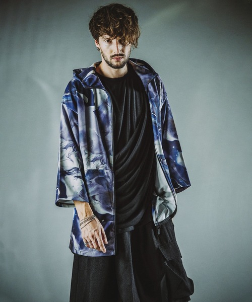 NO ID.（ノーアイディ）の「マーブルプリントBIG-ZIPパーカ（パーカー・メンズ・ブラック/パープル/グレー・ONE SIZE）」の4枚目の写真