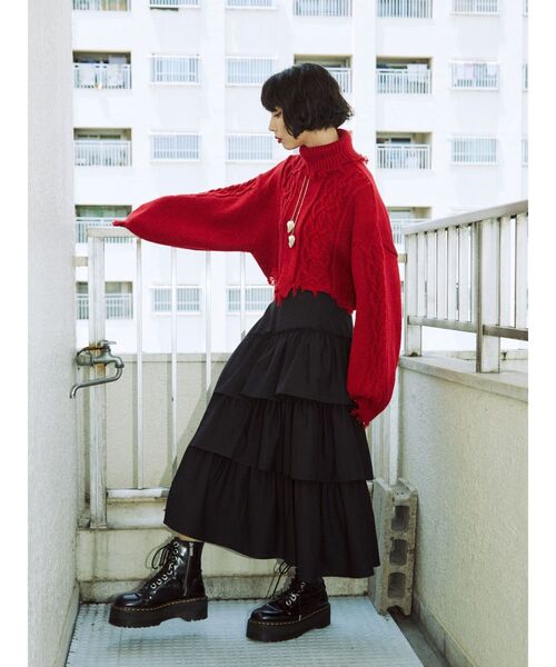 jouetie（ジュエティ）の「ダメージケーブルニット（ニット/セーター・レディース・アイボリー/ブルー/レッド・MEDIUM）」の9枚目の写真