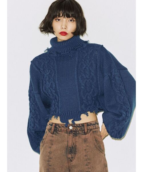 jouetie（ジュエティ）の「ダメージケーブルニット（ニット/セーター・レディース・アイボリー/ブルー/レッド・MEDIUM）」の18枚目の写真