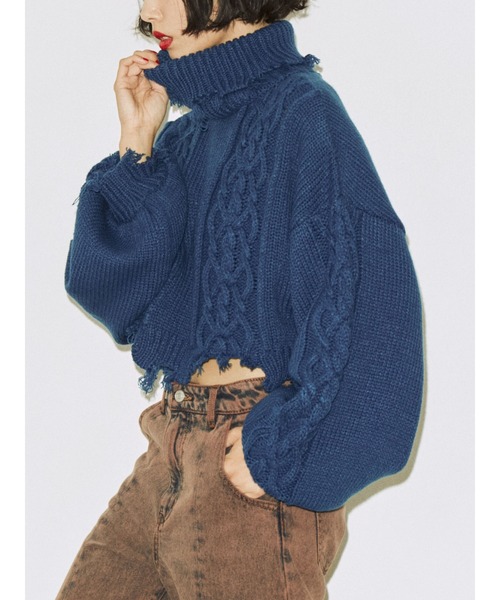 jouetie（ジュエティ）の「ダメージケーブルニット（ニット/セーター・レディース・アイボリー/ブルー/レッド・MEDIUM）」の3枚目の写真