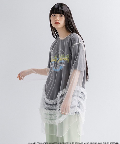 yuw（ユウ）の「チュールフリルチュニック　110381（シャツ/ブラウス・レディース・ホワイト/ブラック・FREE）」の2枚目の写真