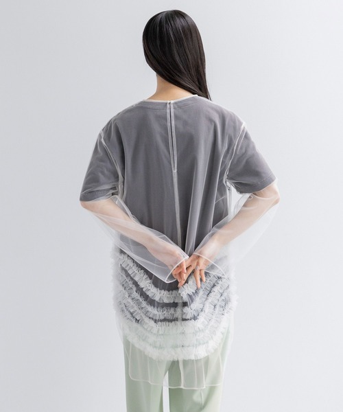 yuw（ユウ）の「チュールフリルチュニック　110381（シャツ/ブラウス・レディース・ホワイト/ブラック・FREE）」の8枚目の写真