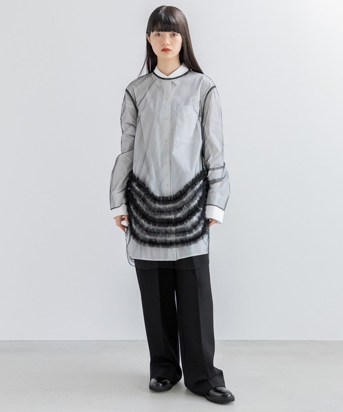 yuw（ユウ）の「チュールフリルチュニック　110381（シャツ/ブラウス・レディース・ホワイト/ブラック・FREE）」の12枚目の写真