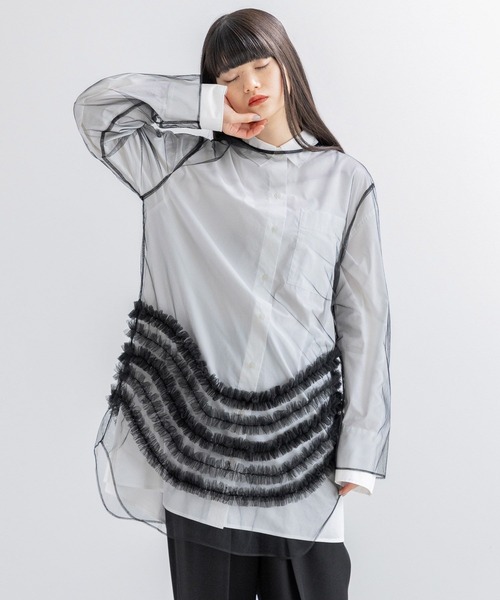 yuw（ユウ）の「チュールフリルチュニック　110381（シャツ/ブラウス・レディース・ホワイト/ブラック・FREE）」の18枚目の写真