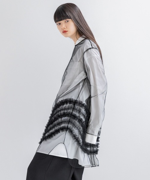 yuw（ユウ）の「チュールフリルチュニック　110381（シャツ/ブラウス・レディース・ホワイト/ブラック・FREE）」の20枚目の写真