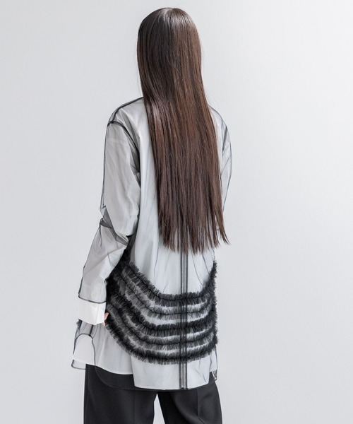 yuw（ユウ）の「チュールフリルチュニック　110381（シャツ/ブラウス・レディース・ホワイト/ブラック・FREE）」の21枚目の写真