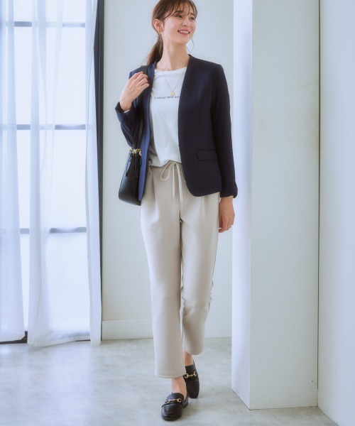 7days Life Styling（セブンデイズライフスタイリング）の「ドロストテーパードパンツ(きれいめダンボール素材)（その他パンツ・レディース・グレイッシュベージュ/ブラック・S/M/L/LL）」の7枚目の写真