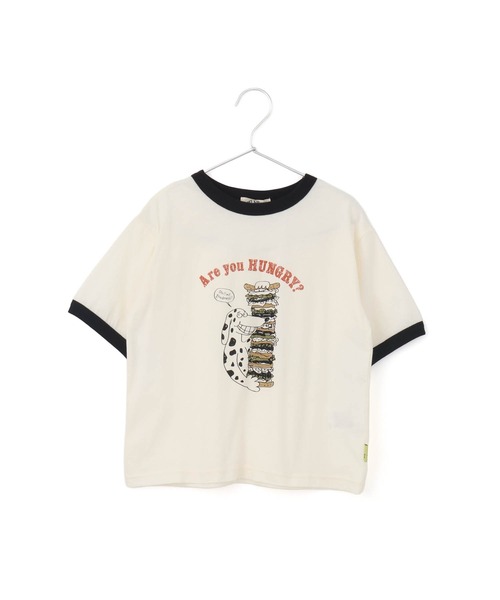 MAKE YOUR DAY（メイクユアデイ）の「ハングリードッグ半袖リンガーTシャツ■80～140cm（Tシャツ/カットソー・キッズ・チャコールグレー/オフホワイト/イエロー・100/90/80/140/130/120/110）」の2枚目の写真