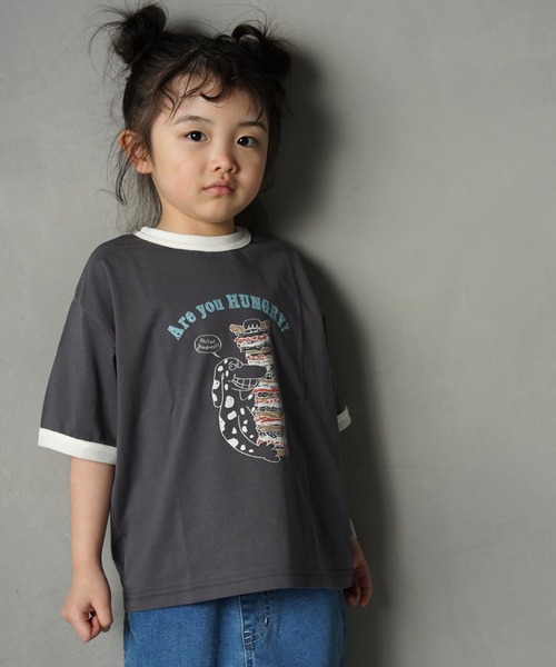 MAKE YOUR DAY（メイクユアデイ）の「ハングリードッグ半袖リンガーTシャツ■80～140cm（Tシャツ/カットソー・キッズ・チャコールグレー/オフホワイト/イエロー・100/90/80/140/130/120/110）」の21枚目の写真