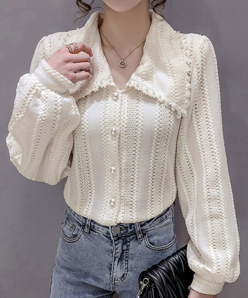 Miniministore(ミニミニストア)の「ビックカラーブラウス きれいめ春トップス(シャツ/ブラウス・レディース・ホワイト/ブラック/ライトベージュ・L/M)」の11枚目の写真