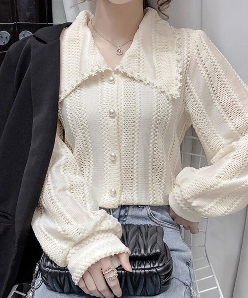 Miniministore(ミニミニストア)の「ビックカラーブラウス きれいめ春トップス(シャツ/ブラウス・レディース・ホワイト/ブラック/ライトベージュ・L/M)」の12枚目の写真