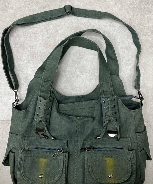 sedacle girl(セダクルガール)の「2WAYレースアップデニムバッグ(ハンドバッグ・レディース・ブルーグリーン・FREE)」の2枚目の写真