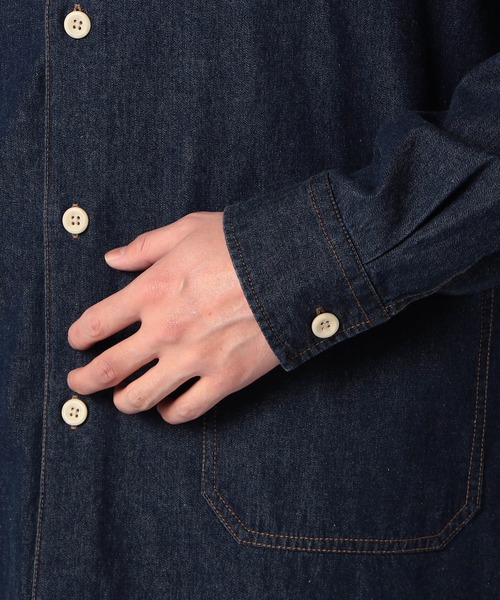 Grand PARK（グランドパーク）の「ライトデニムシャツカバーオール（シャツ/ブラウス・メンズ・ネイビー/アイボリー/ブルー・MEDIUM/LARGE/X-LARGE）」の4枚目の写真