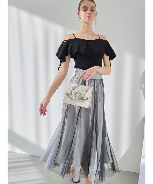 MERCURYDUO（マーキュリーデュオ）の「ラッフルサイドレースアップスリーブニット（ニット/セーター・レディース・ライトブルー/ブラック/オフホワイト/ベビーピンク・FREE）」の6枚目の写真