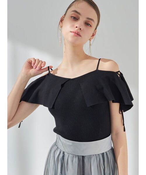 MERCURYDUO（マーキュリーデュオ）の「ラッフルサイドレースアップスリーブニット（ニット/セーター・レディース・ライトブルー/ブラック/オフホワイト/ベビーピンク・FREE）」の8枚目の写真