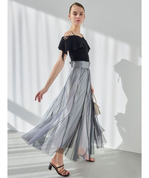 MERCURYDUO（マーキュリーデュオ）の「ラッフルサイドレースアップスリーブニット（ニット/セーター・レディース・ライトブルー/ブラック/オフホワイト/ベビーピンク・FREE）」の9枚目の写真