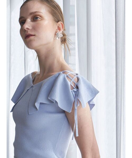 MERCURYDUO（マーキュリーデュオ）の「ラッフルサイドレースアップスリーブニット（ニット/セーター・レディース・ライトブルー/ブラック/オフホワイト/ベビーピンク・FREE）」の18枚目の写真