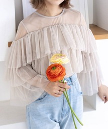 clear | チュールフリル切替トップス≪2024SS新作≫(Tシャツ/カットソー)