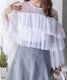 チュールフリル切替トップス[大人 フェミニン シースルー]≪再入荷≫