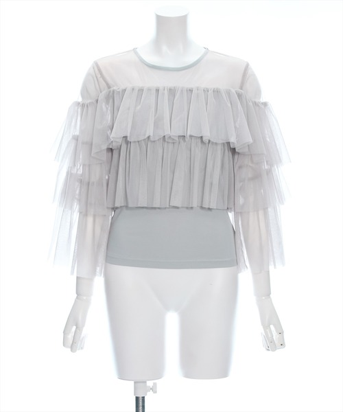 clear（クリア）の「チュールフリル切替トップス[大人 フェミニン シースルー]≪再入荷≫（Tシャツ/カットソー・レディース・オフホワイト/ピンクベージュ/ベージュ/グレー・F）」の17枚目の写真