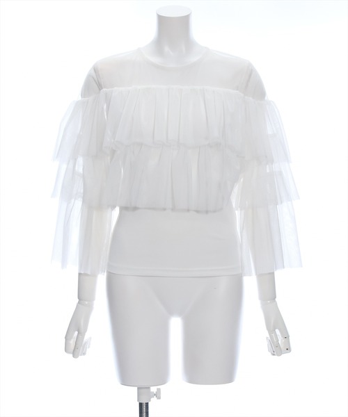 clear（クリア）の「チュールフリル切替トップス[大人 フェミニン シースルー]≪再入荷≫（Tシャツ/カットソー・レディース・オフホワイト/ピンクベージュ/ベージュ/グレー・F）」の10枚目の写真