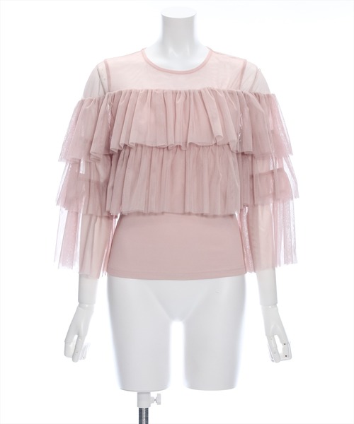 clear（クリア）の「チュールフリル切替トップス[大人 フェミニン シースルー]≪再入荷≫（Tシャツ/カットソー・レディース・オフホワイト/ピンクベージュ/ベージュ/グレー・F）」の11枚目の写真