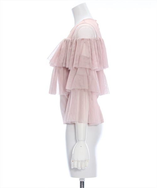 clear（クリア）の「チュールフリル切替トップス[大人 フェミニン シースルー]≪再入荷≫（Tシャツ/カットソー・レディース・オフホワイト/ピンクベージュ/ベージュ/グレー・F）」の7枚目の写真