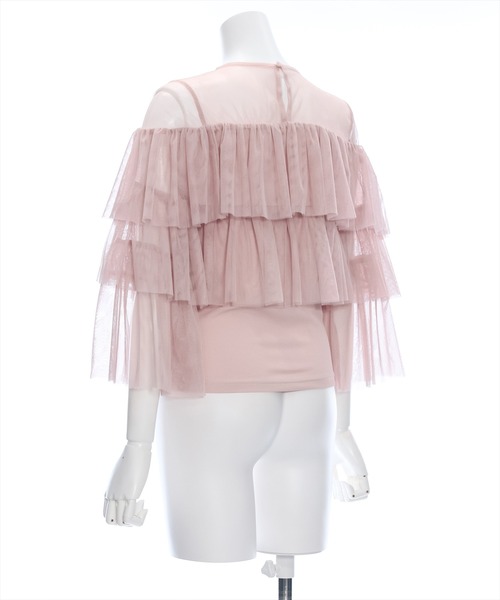 clear（クリア）の「チュールフリル切替トップス[大人 フェミニン シースルー]≪再入荷≫（Tシャツ/カットソー・レディース・オフホワイト/ピンクベージュ/ベージュ/グレー・F）」の8枚目の写真