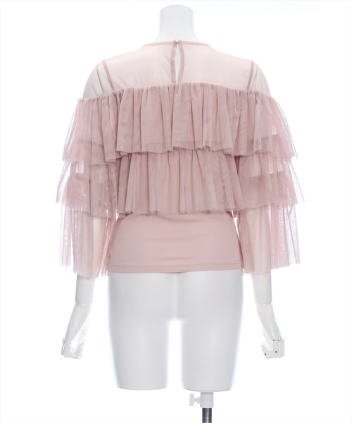 clear（クリア）の「チュールフリル切替トップス[大人 フェミニン シースルー]≪再入荷≫（Tシャツ/カットソー・レディース・オフホワイト/ピンクベージュ/ベージュ/グレー・F）」の9枚目の写真