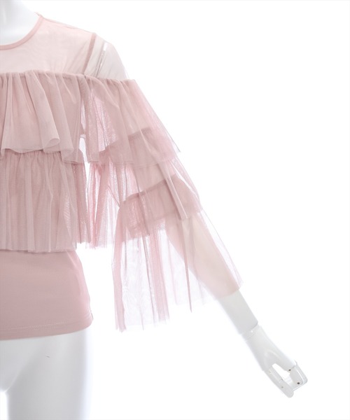 clear（クリア）の「チュールフリル切替トップス[大人 フェミニン シースルー]≪再入荷≫（Tシャツ/カットソー・レディース・オフホワイト/ピンクベージュ/ベージュ/グレー・F）」の14枚目の写真