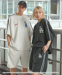 MLB（メジャーリーグベースボール）の「MLB/メジャーリーグベースボール 別注 セットアップ ワッペン刺繍  サイドライン ビッグシルエット半袖プルオーバースウェット＆ショートパンツ（セットアップ）」