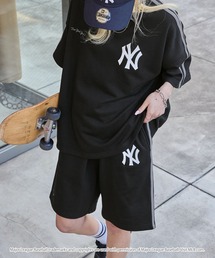 MLB（メジャーリーグベースボール）の「MLB メジャーリーグベースボール 別注 セットアップ ワッペン刺繍  サイドライン ビッグシルエット半袖プルオーバースウェット&ショートパンツ（セットアップ）」