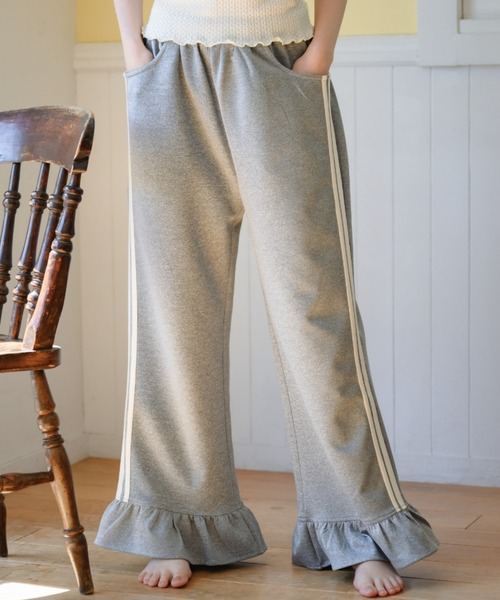 idem(イデム)の「side line jersey frill pants/サイドラインフリルパンツ(スウェットパンツ・レディース・ネイビー/グレー・FREE/SMALL)」の2枚目の写真