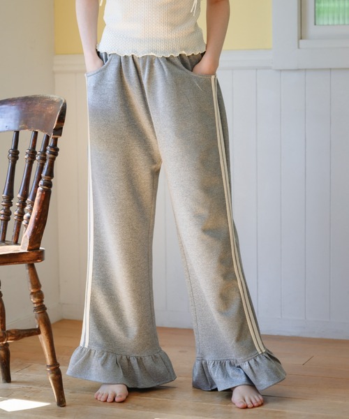idem(イデム)の「side line jersey frill pants/サイドラインフリルパンツ(スウェットパンツ・レディース・ネイビー/グレー・FREE/SMALL)」の5枚目の写真
