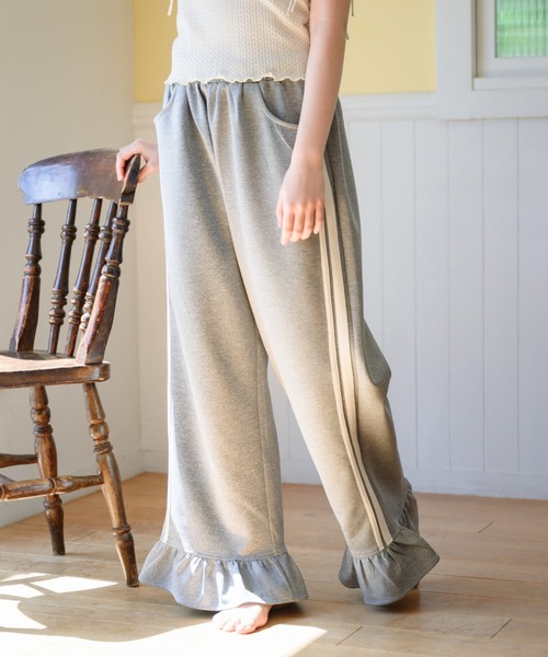 idem(イデム)の「side line jersey frill pants/サイドラインフリルパンツ(スウェットパンツ・レディース・ネイビー/グレー・FREE/SMALL)」の6枚目の写真