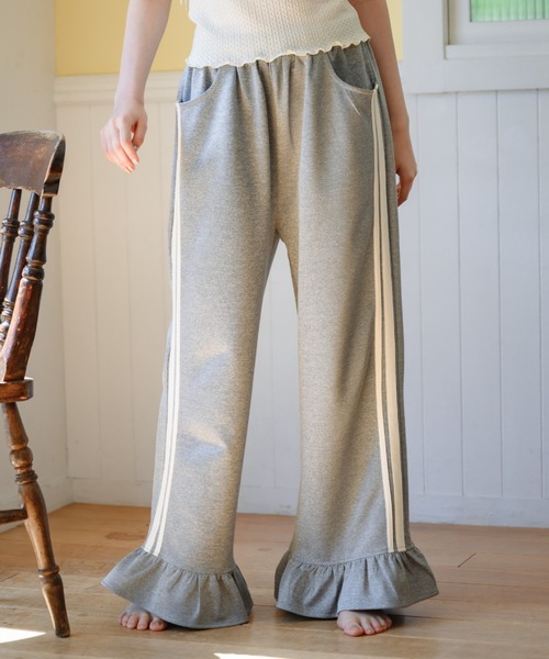 idem(イデム)の「side line jersey frill pants/サイドラインフリルパンツ(スウェットパンツ・レディース・ネイビー/グレー・FREE/SMALL)」の4枚目の写真