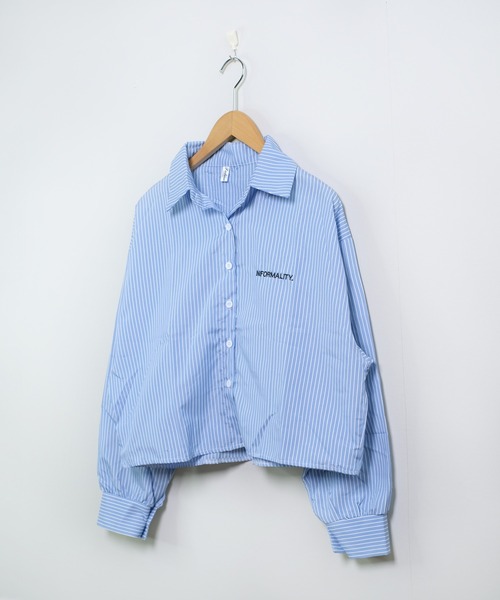 shopnikoniko（ショップニコニコ）の「シャツジャケット ショートストライプ シャツ クロップド丈（シャツ/ブラウス・レディース・ホワイト/ブルー・フリー）」の19枚目の写真