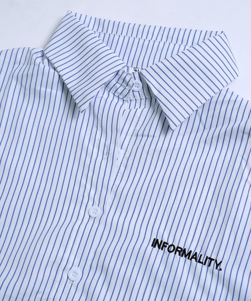 shopnikoniko（ショップニコニコ）の「シャツジャケット ショートストライプ シャツ クロップド丈（シャツ/ブラウス・レディース・ホワイト/ブルー・フリー）」の21枚目の写真