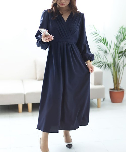 GOLDJAPAN(ゴールドジャパン)の「パワーショルダーカシュクールワンピース【大きいサイズ対応】(ワンピース・レディース・ネイビー/ブルーグレー・5L/4L/3L/LL)」の2枚目の写真
