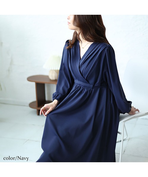 GOLDJAPAN(ゴールドジャパン)の「パワーショルダーカシュクールワンピース【大きいサイズ対応】(ワンピース・レディース・ネイビー/ブルーグレー・5L/4L/3L/LL)」の13枚目の写真